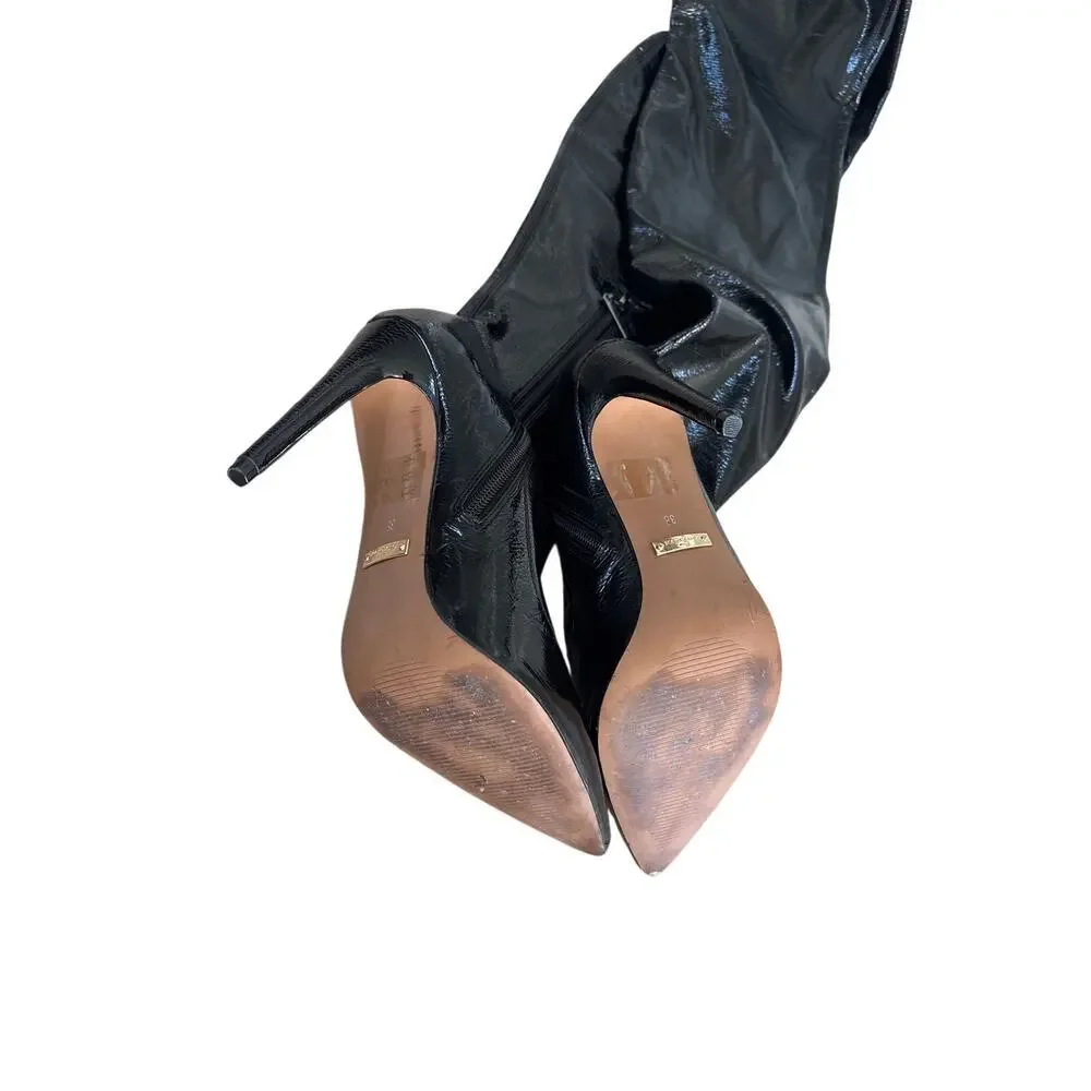 Marciano Guess Black Patent Over the Knee Stiletto Boot Size 38 US  Mob Wife